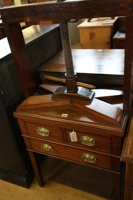George III mahogany book press, fitted drawers